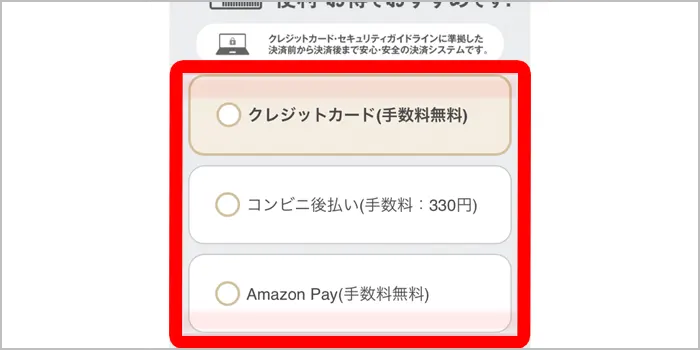 支払い方法を選択する時の画像