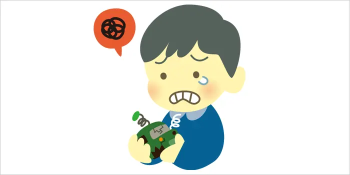 不良品に悲しむ男性のイラスト