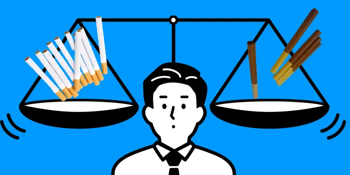 紙巻きタバコとリトルシガーを天秤にかけるイラスト