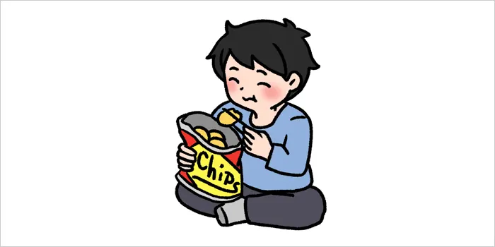スナック菓子を食べる男性のイラスト