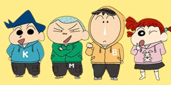 カラフルなパーカーを着ているカスカベ防衛隊