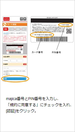 カード番号・PIN番号を入力している画像