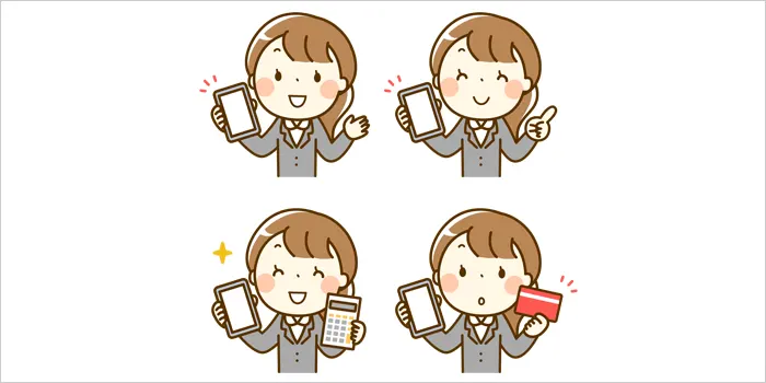 お得なクーポンを持っている女性のイラスト