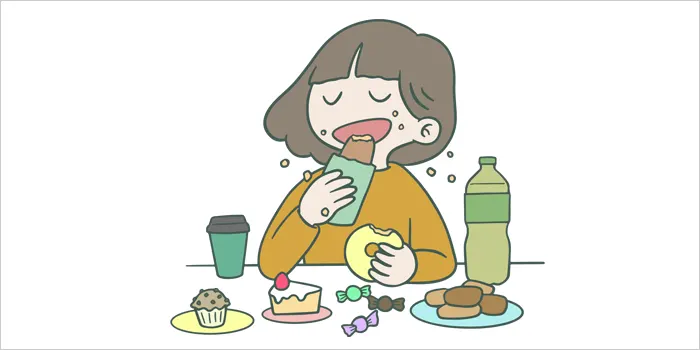 お菓子を食べている女性のイラスト