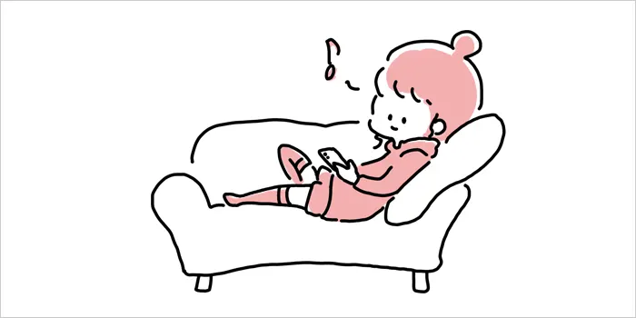 脚痩せタイツを履いてくつろいでいる女性のイラスト