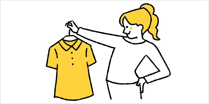 衣料品を選んでいる女性のイラスト