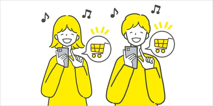 スマホで買い物している男女のイラスト