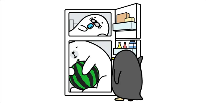 冷凍庫を開けているペンギンのイラスト