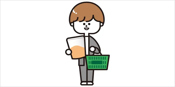プロテイン選んでいる男性のイラスト