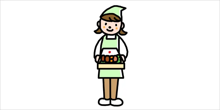 お弁当を販売している女性のイラスト