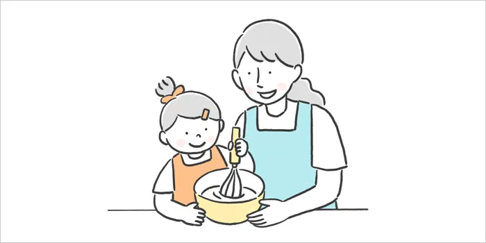料理している親子のイラスト