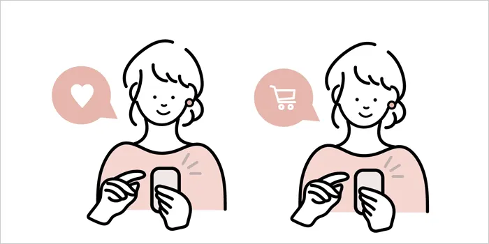 ネットショッピングをしている女性のイラスト