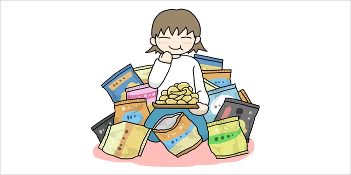 お菓子を食べている女性のイラスト