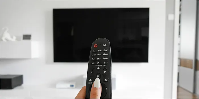 テレビの前でリモコンを持つ手