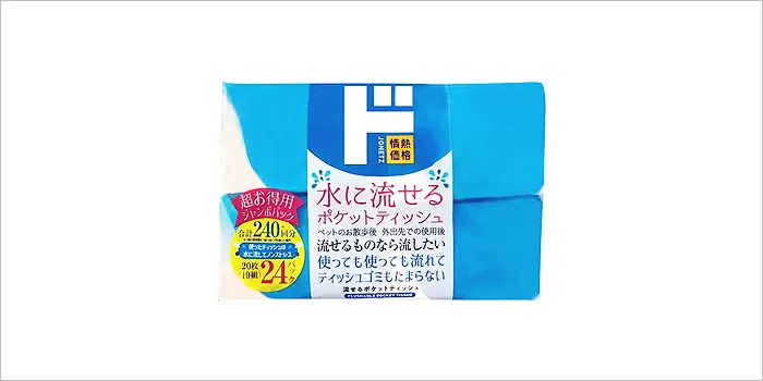情熱価格 水に流せるポケットティッシュ 10組✕24パック