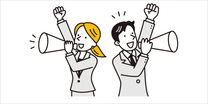 呼び込みをしている男女のイラスト