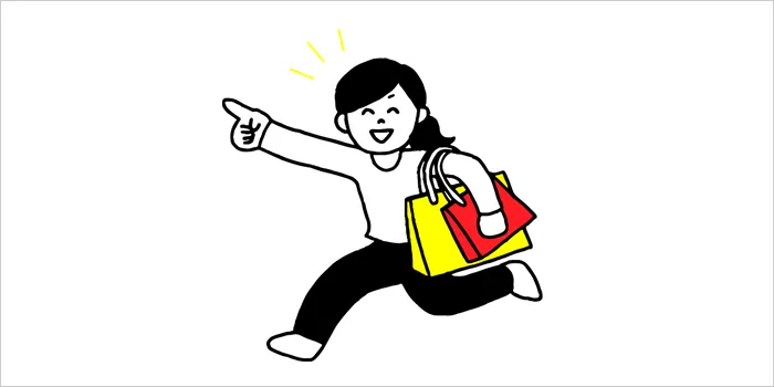まとめ買いをしにいく女性のイラスト